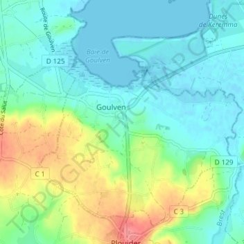 Mapa topográfico Gouerven, altitude, relevo