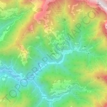 Mapa topográfico Volegno, altitude, relevo