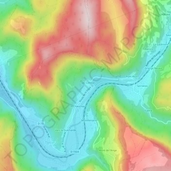 Mapa topográfico Les Combes, altitude, relevo