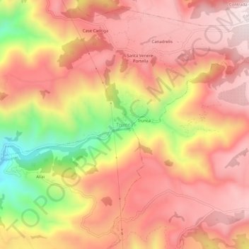 Mapa topográfico Trunca, altitude, relevo