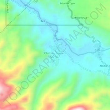 Mapa topográfico Chabán Primera Sección, altitude, relevo