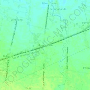 Mapa topográfico Margomulyo, altitude, relevo