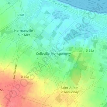 Mapa topográfico Colleville-Montgomery, altitude, relevo