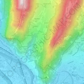 Mapa topográfico Mas Caché, altitude, relevo