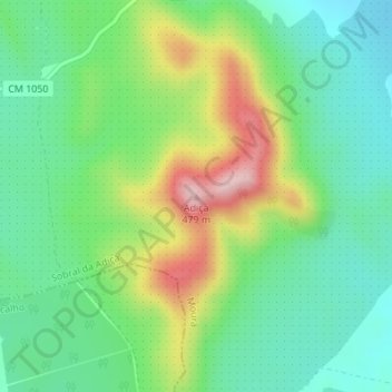 Mapa topográfico Adiça, altitude, relevo