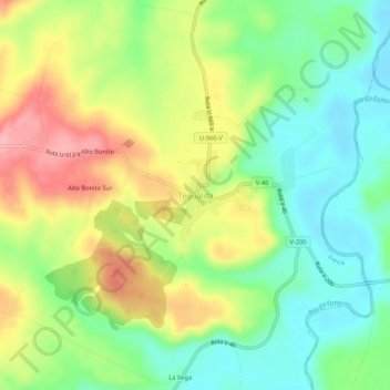 Mapa topográfico Tegualda, altitude, relevo