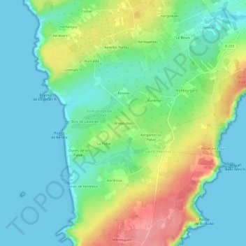 Mapa topográfico Bregoulou, altitude, relevo