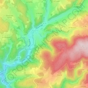 Mapa topográfico Les Rivaux, altitude, relevo