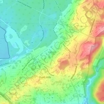 Mapa topográfico Short Hills, altitude, relevo