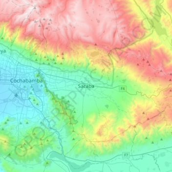 Mapa topográfico Sacaba, altitude, relevo