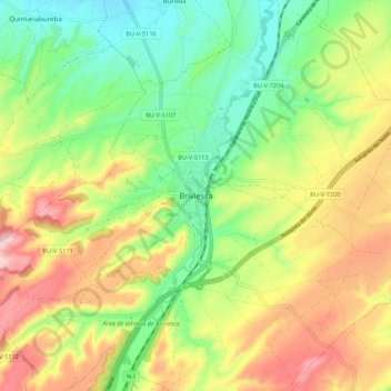 Mapa topográfico Briviesca, altitude, relevo
