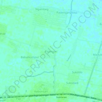 Mapa topográfico Pajangan, altitude, relevo