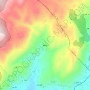 Mapa topográfico Trarigo, altitude, relevo