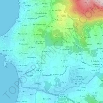 Mapa topográfico Grolos, altitude, relevo