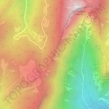 Mapa topográfico Col de la Faïta, altitude, relevo