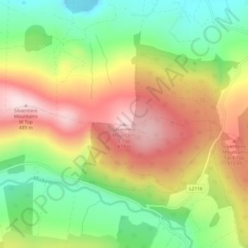 Mapa topográfico Silvermine Mountains E Top, altitude, relevo