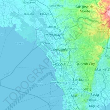 Mapa topográfico Malabon, altitude, relevo