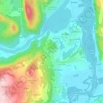 Mapa topográfico Écrivieux, altitude, relevo