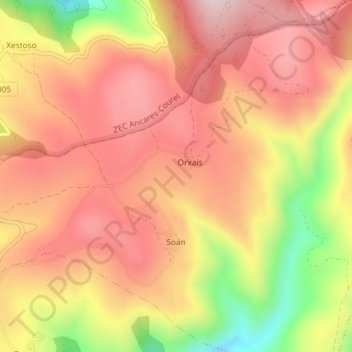 Mapa topográfico Alto da Broba, altitude, relevo