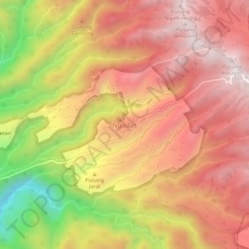 Mapa topográfico Ngadas, altitude, relevo