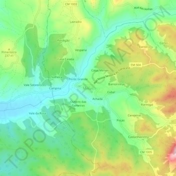 Mapa topográfico Matas, altitude, relevo