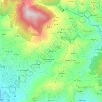 Mapa topográfico Golzio, altitude, relevo