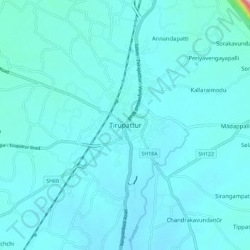 Mapa topográfico Tirupathur, altitude, relevo