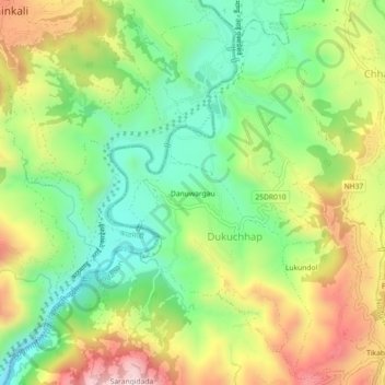 Mapa topográfico Danuwargau, altitude, relevo