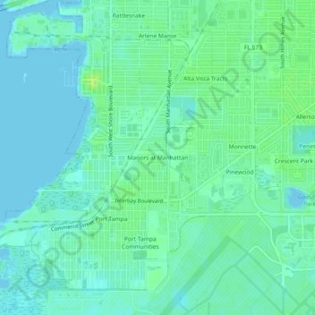 Mapa topográfico Manors at Manhattan, altitude, relevo