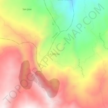 Mapa topográfico La Mesa, altitude, relevo