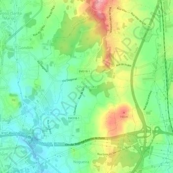 Mapa topográfico Silva Escura, altitude, relevo