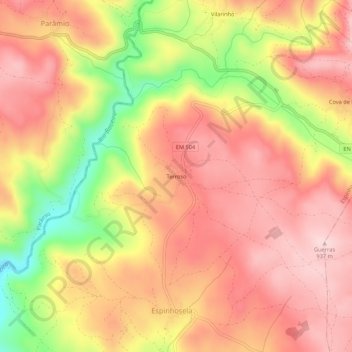 Mapa topográfico Terroso, altitude, relevo