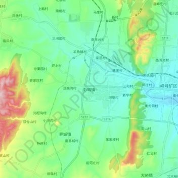 Mapa topográfico 彭城镇, altitude, relevo