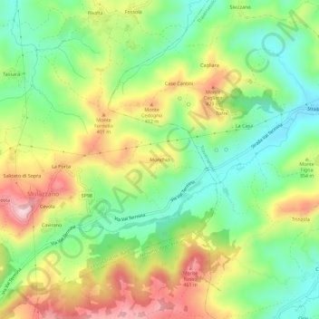 Mapa topográfico Monchio, altitude, relevo