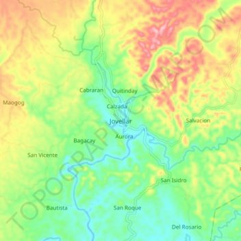 Mapa topográfico Jovellar, altitude, relevo