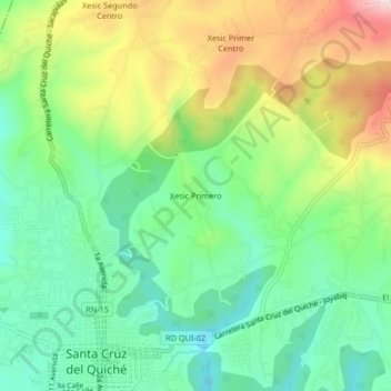 Mapa topográfico Xesic Primero, altitude, relevo