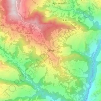 Mapa topográfico Bhimeshwar, altitude, relevo