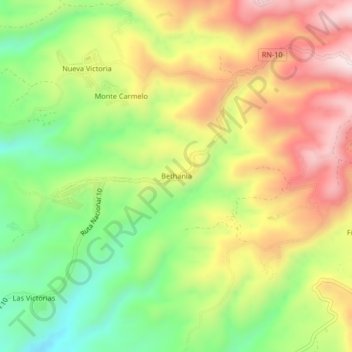 Mapa topográfico Bethania, altitude, relevo