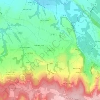 Mapa topográfico Le Buron, altitude, relevo