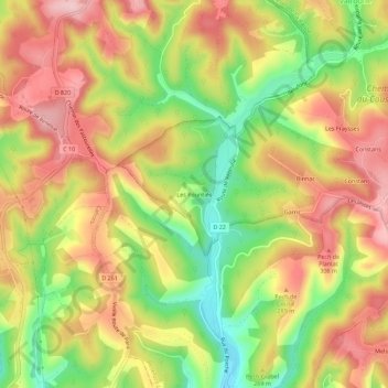 Mapa topográfico Les Pountiés, altitude, relevo