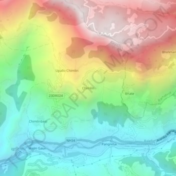 Mapa topográfico Chimlin, altitude, relevo