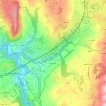 Mapa topográfico Chez les Daviet, altitude, relevo