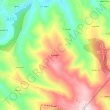 Mapa topográfico Redrollán, altitude, relevo