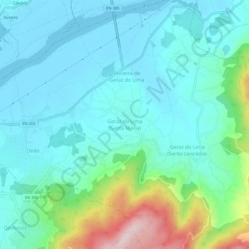 Mapa topográfico Geraz do Lima (Santa Maria), altitude, relevo
