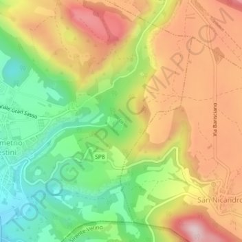 Mapa topográfico Sinizzo, altitude, relevo