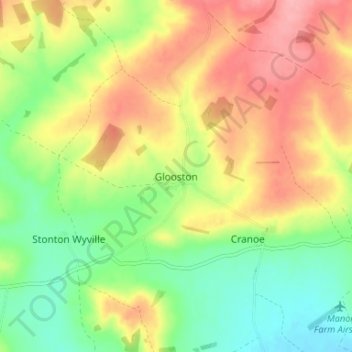 Mapa topográfico Glooston, altitude, relevo