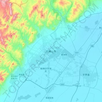 Mapa topográfico 石嘴山市, altitude, relevo