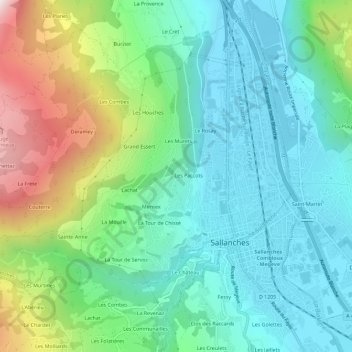 Mapa topográfico La Torche, altitude, relevo