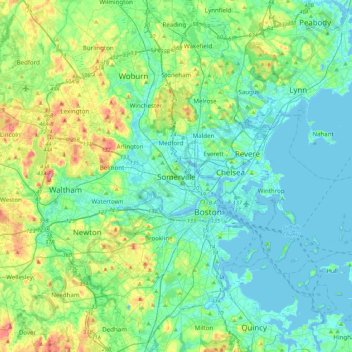 Mapa topográfico Somerville, altitude, relevo