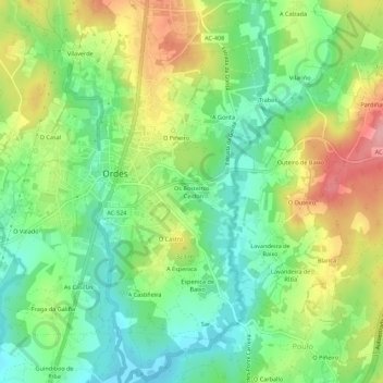 Mapa topográfico Os Bosteiros - Ceidón, altitude, relevo